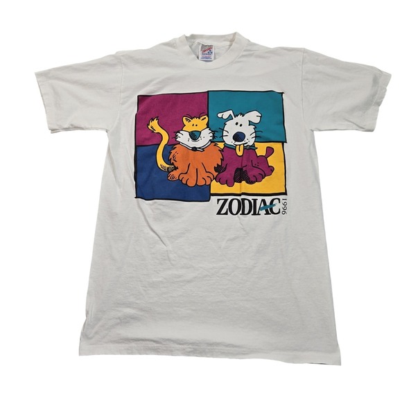 Jerzees Other - Vintage Jerzees Shirt Mens Medium White Zodiac Cat Dog Graphic 1996 Cartoon Tee